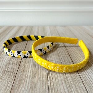 A set of 2 Ribbon Woven Headbands Yellow Black White Summer